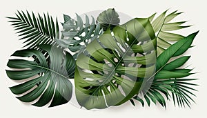 Realistic Composition of Tropical Palm Leaves and Green Leaf Pile Image with Isolated Background