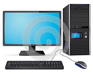Realistic computer case with monitor,keyboard and mouse photo