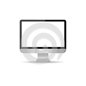 Realistic computer monitor with a blank screen, isolated on white background. Empty PC monitor screen. Modern silver display.