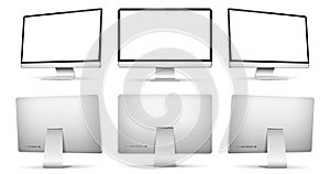 Realistic computer screen on three sides front and back view