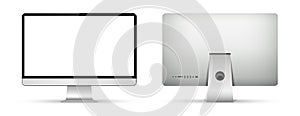 Realistic computer screen mockup. Front and back views
