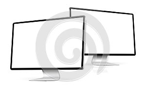 Realistic computer screen mockup. Two computer display with blank screen