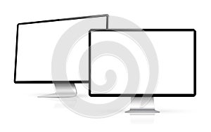 Realistic computer screen mockup. Two computer display with blank screen