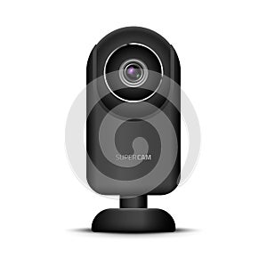 Realistic computer web camera. Video camera technology digital illustration. Webcam device photo