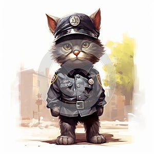 Realistic Concept Art Of A Cartoon Kitten In Police Uniform