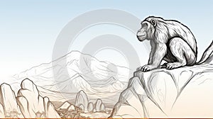 Realistic Continuous Line Drawing Of A Monkey In The Desert