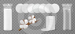 Realistic Cosmetic Cotton Pads Transparent Icon Set