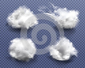 Realistic cotton wool, clouds or wadding balls set photo