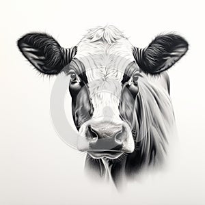 Realistic Cow Portrait Tattoo Drawing On White Background