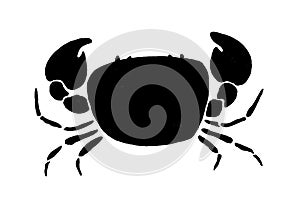 Realistic Crab in silhouette black simple shapes isolated on white background for label design template