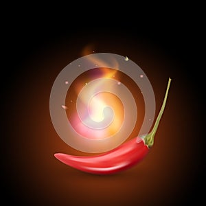 Realistic creative vector red hot flaming chilli pepper