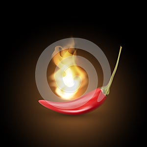 Realistic creative vector red hot flaming chilli pepper