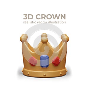 Realistic crown in cartoon style. Royal regalia with precious stones