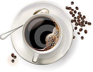 Realistic a cup of coffee vector isolated white cups of coffee with spoon, top view