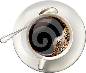 Realistic a cup of coffee vector isolated white cups of coffee with spoon, top view