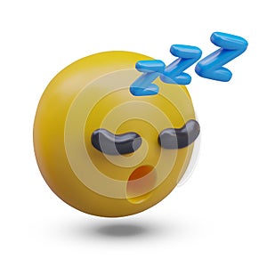 Realistic cute emoji. Yellow face yawns. Concept of sleeping face for social media