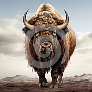 Realistic 3d Bison Clipart With Strong Facial Expression photo