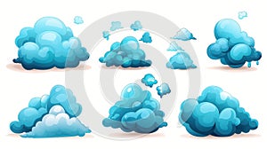 Realistic 3D blue clouds on a white background. Vector illustration of a serene sky scene
