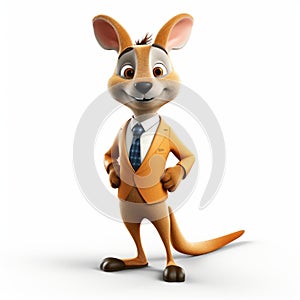 Realistic 3d Cartoon Kangaroo In Orange Jacket And Tie photo
