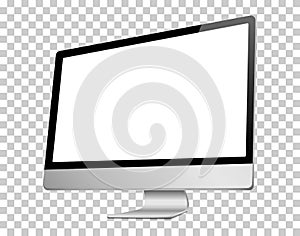 Realistic 3D Computer right view, with a white screen, isolated on a transparancy background. photo