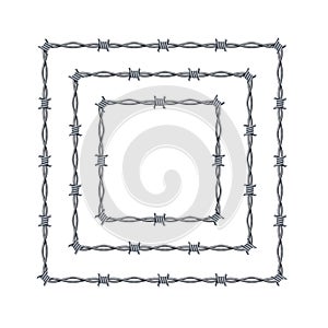 Realistic 3d Detailed Barbed Wire Frames Set. Vector