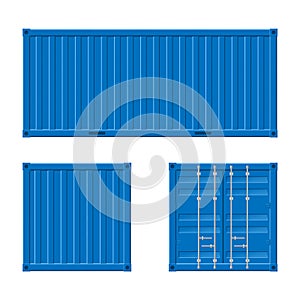 Realistic 3d Detailed Blue Cargo Container Set. Vector