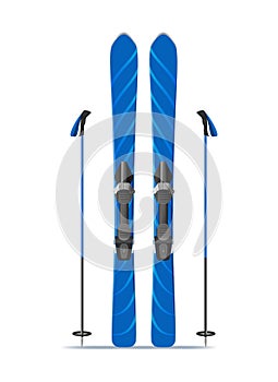 Realistic 3d Detailed Blue Ski with Stiks. Vector photo