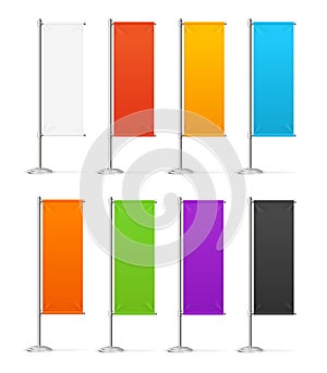 Realistic 3d Detailed Color Advertising or Beach Flags Set. Vector