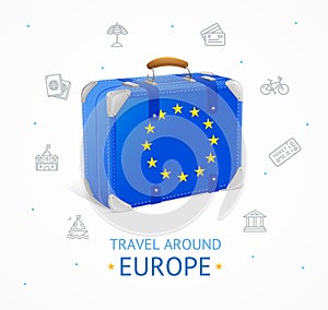 Realistic 3d Detailed Europe Travel Concept Banner Card. Vector