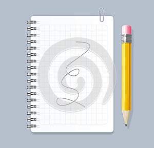 Realistic 3d Detailed Notebook Lined Spiral and Pencil. Vector