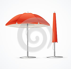 Realistic 3d Detailed Red Summer Cafee Umbrella Set. Vector photo