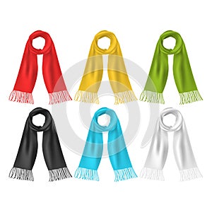 Realistic 3d Detailed Soft Color Scarf Set. Vector
