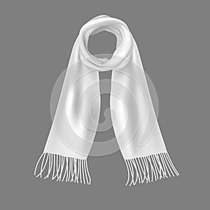 Realistic 3d Detailed Soft White Scarf. Vector