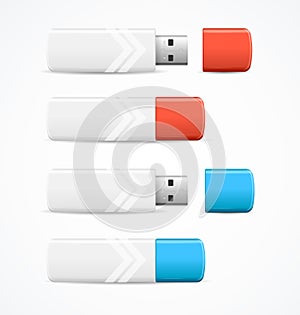 Realistic 3d Detailed USB Flash Drive Set. Vector
