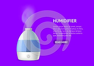 Realistic 3d Detailed Working Humidifier with Water Card. Vector