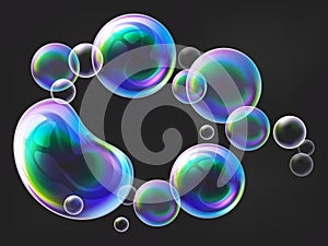 Realistic 3d flying soap or water bubbles