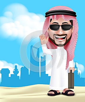 Realistic 3D Handsome Saudi Arab Man Wearing Thobe photo