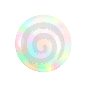 Realistic 3d holographic rainbow sphere. Vector glossy gradient ball, Iridescent round shape render on white background. Abstract