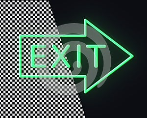 realistic 3d illustration of neon exit sign with right arrow direction on transparent background