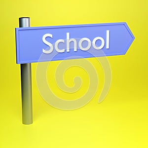 Realistic 3d illustration of road sign on yellow background. Back to school