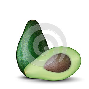 Realistic 3d Illustration of sliced green avocado fruit. Colourful avocados with seed. Good for packaging design and ad photo