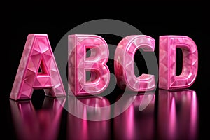 Realistic 3D Letters Set A, B, C, D Made of Low Poly Style. Collection Symbols of Low Poly Style Pink Color Plastic Isolated on photo
