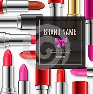 Realistic 3d Lipstick Advertizing Banner Card. Vector photo