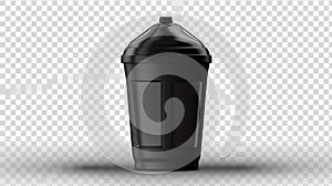 This realistic 3d modern mockup shows a protein shaker, a cup designed for sports nutrition, a gainer or whey shake photo