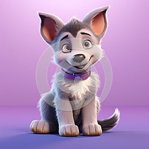 Realistic 3d Render Of Cute Baby German Shepherd Dog On Lavender Background