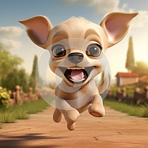 Realistic 3d Render Of Happy Baby Chihuahua Running - Pixar Style photo