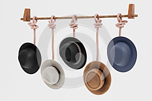 3D Render of Hats on Rack