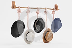 3D Render of Hats on Rack