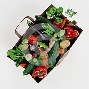 3D Render of Paper Bag with Vegetable