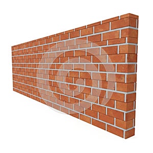 Realistic 3D Rendered Brick Wall Section on White Background masonry construction